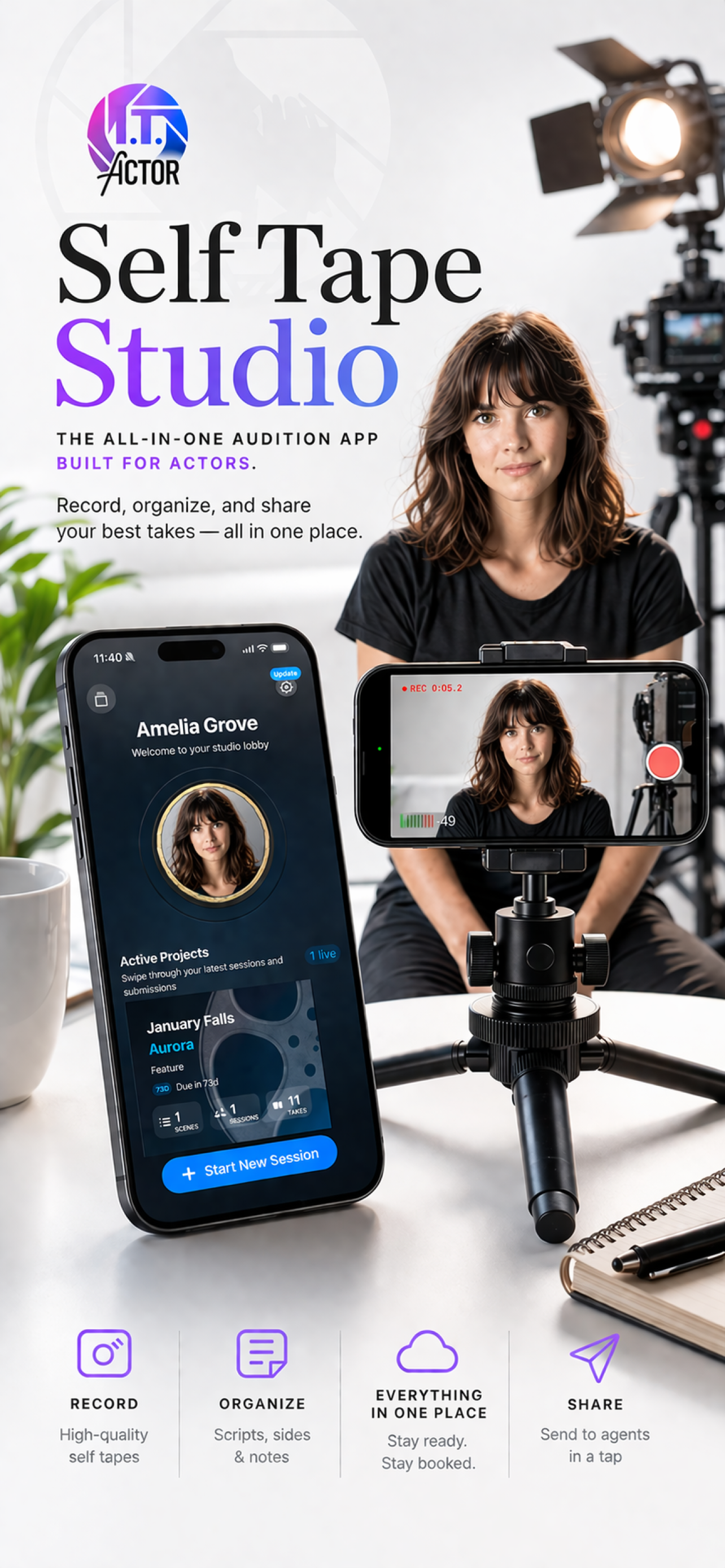 iT Factor self tape recording setup with iPhone and performer